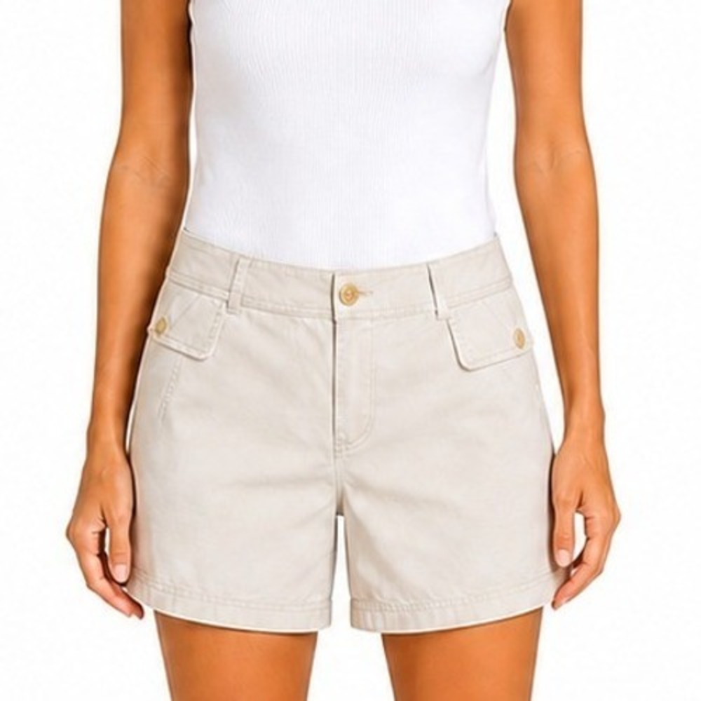 Ann Taylor Chino Shorts Women 8 Khaki Beige Cotton Mid Rise Classic ID 8017A